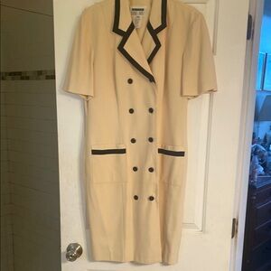 Ann Taylor Cream Double-Breasted Dress with Black Trim